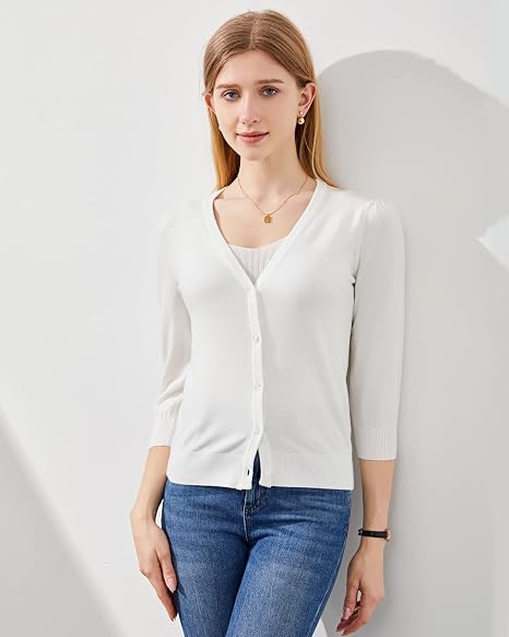 Women's Lightweight 3/4 Sleeve Knit Cardigan