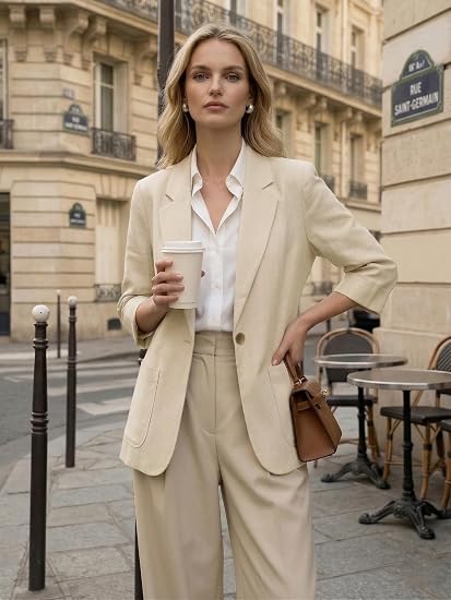 Mina Self Women's 3/4 Sleeve Linen Blazer