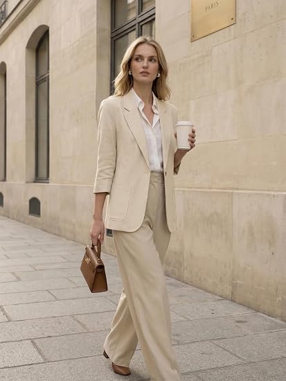 Mina Self Women's 3/4 Sleeve Linen Blazer