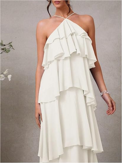 OYOANGLE Women's Ruffle Tiered Halter Maxi Dress