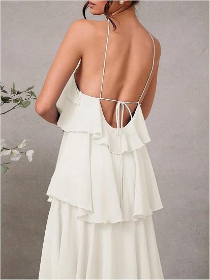 OYOANGLE Women's Ruffle Tiered Halter Maxi Dress